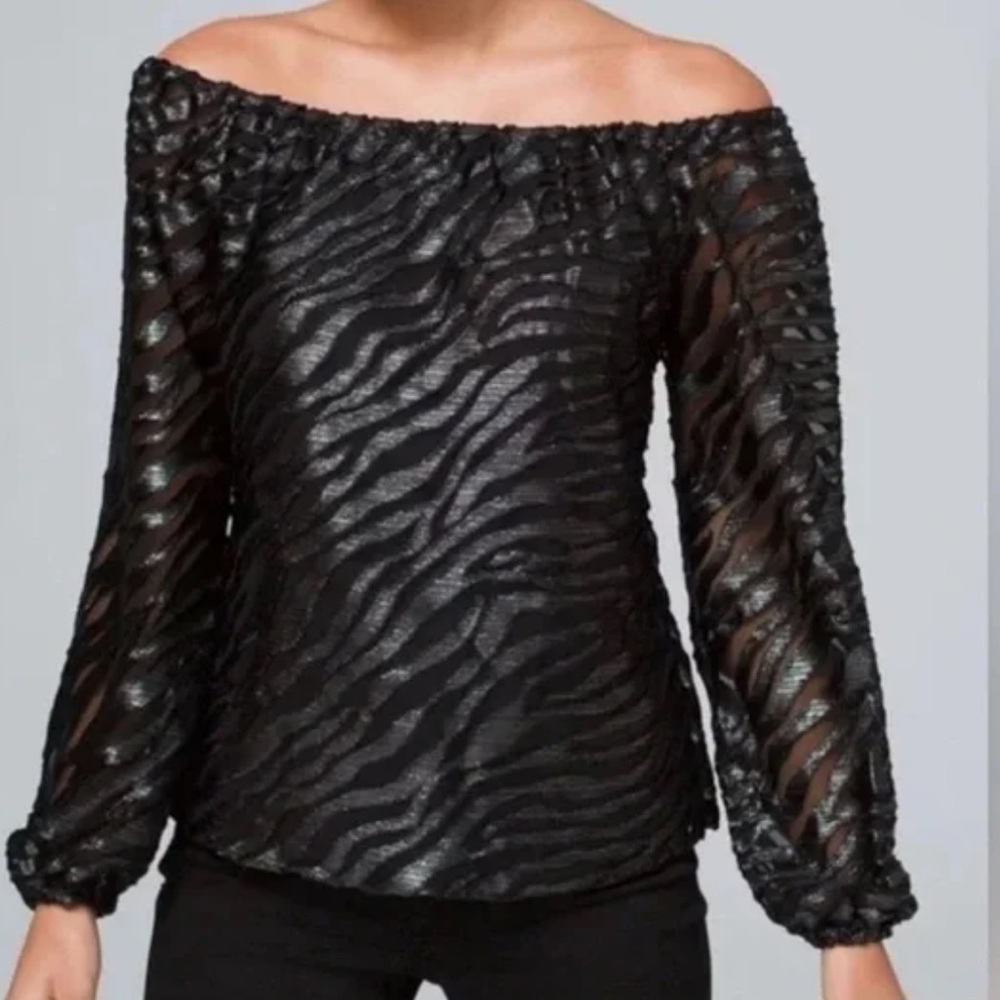 WHBM NWT black silver metallic burnout top animal zebra small White House New